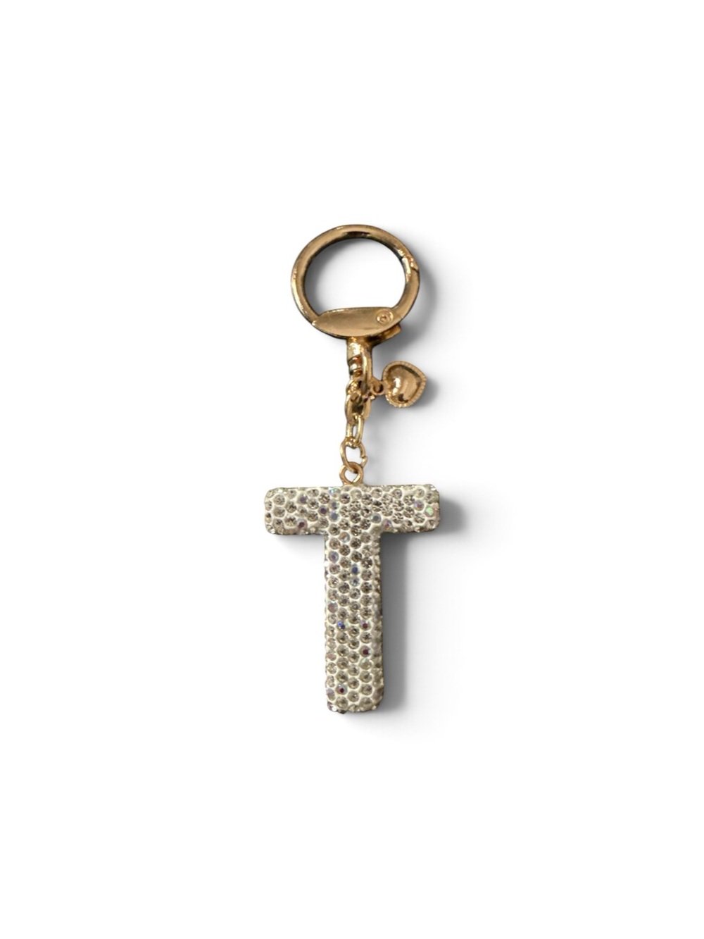Gold-Tone Crystal Letter T Keychain - Clear Crystals